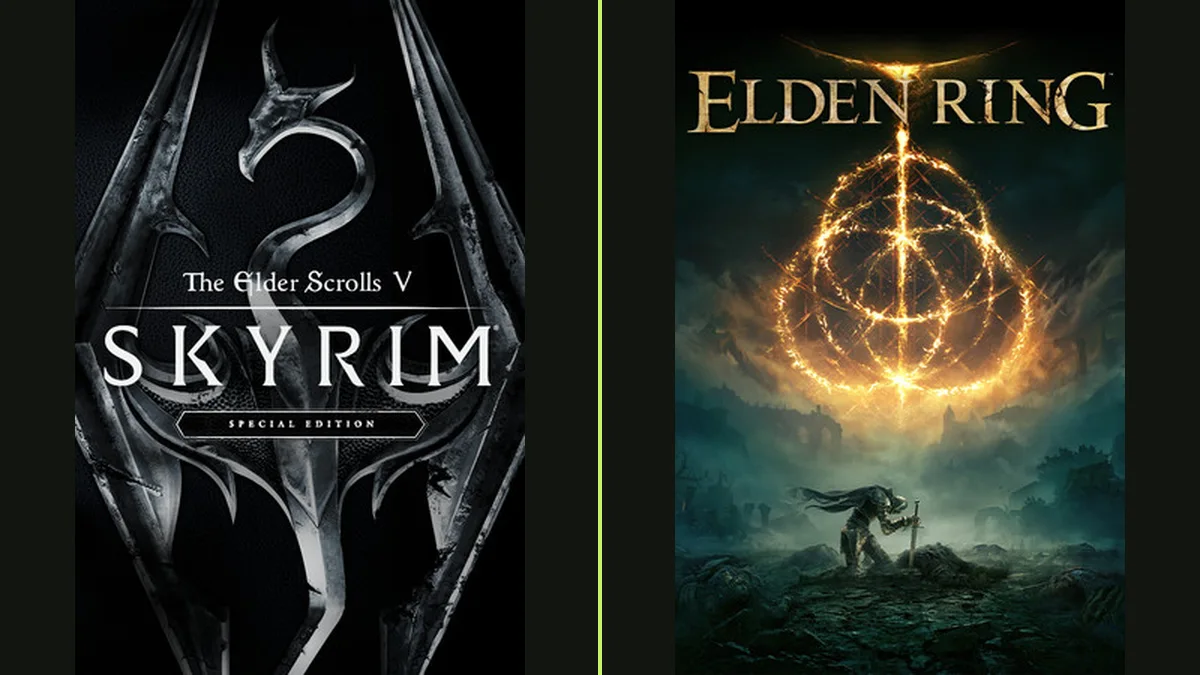 Cover pairing: Skyrim on the left; Elden Ring on the right. Original games, not mashup gameplay.
